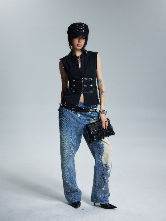 Low Rise Distressed Denim Trousers【s0000017002】