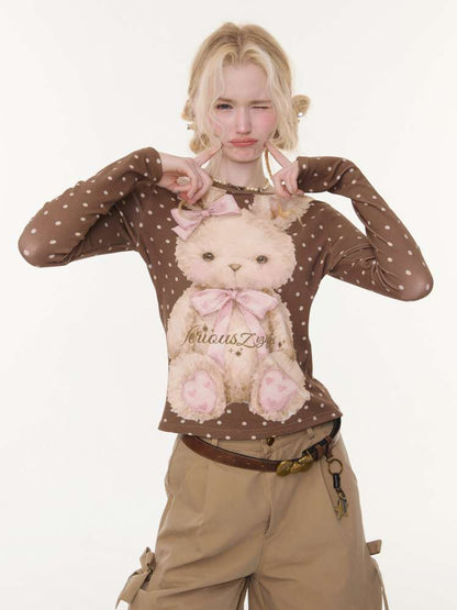 Honey Rabbit Polka Dot Print Top【s0000015434】