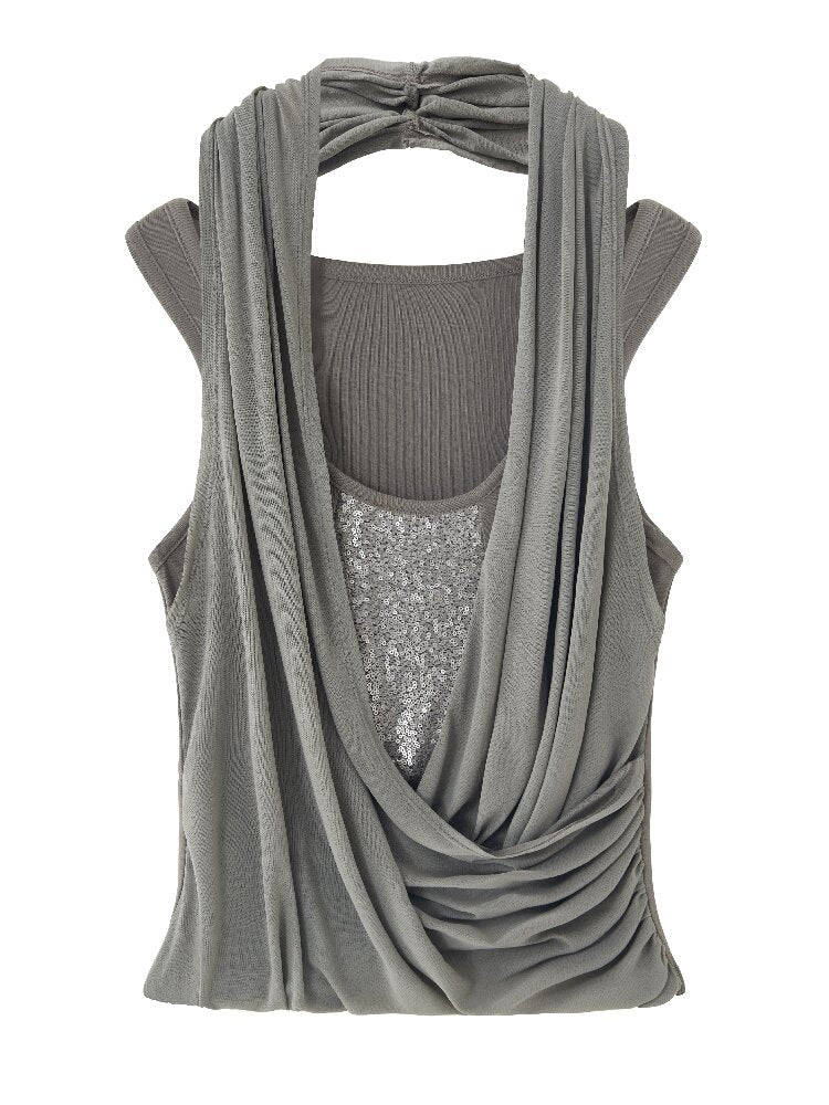 Drape Halterneck Embroidered Vest【s0000018112】