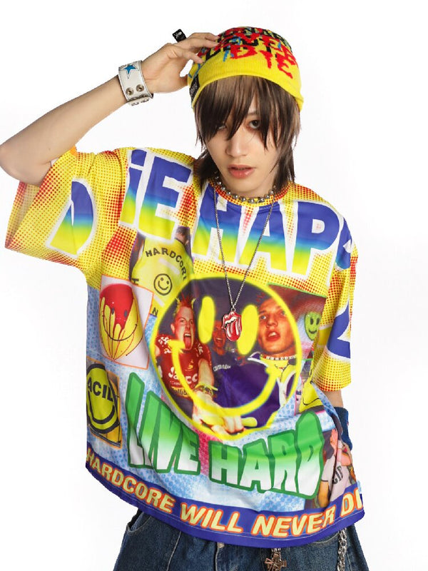 Rave Smiley Face Print T-shirt【s0000015889】