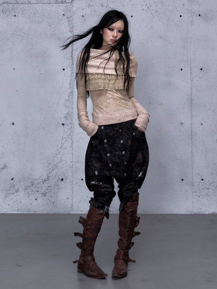 Washed Ripped Denim Harem Pants【s0000015549】