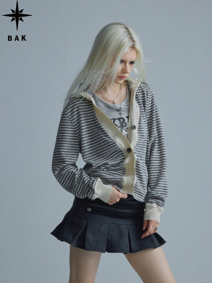 Hooded Fleece Striped Cardigan【s0000018547】