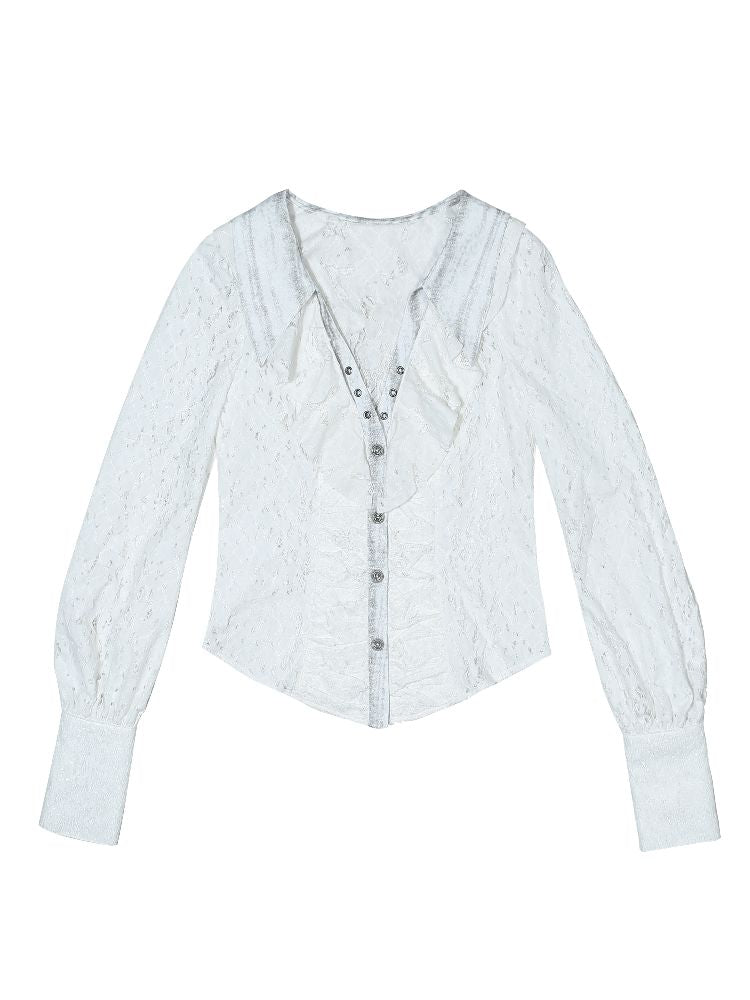 Ruffle Double Layer Collar Slim Shirt【s0000011814】