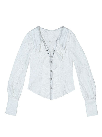 Ruffle Double Layer Collar Slim Shirt【s0000011814】