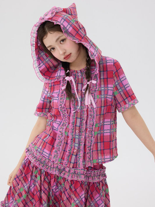 Plaid Bear Lace Shirt Skirt Set【s0000016702】