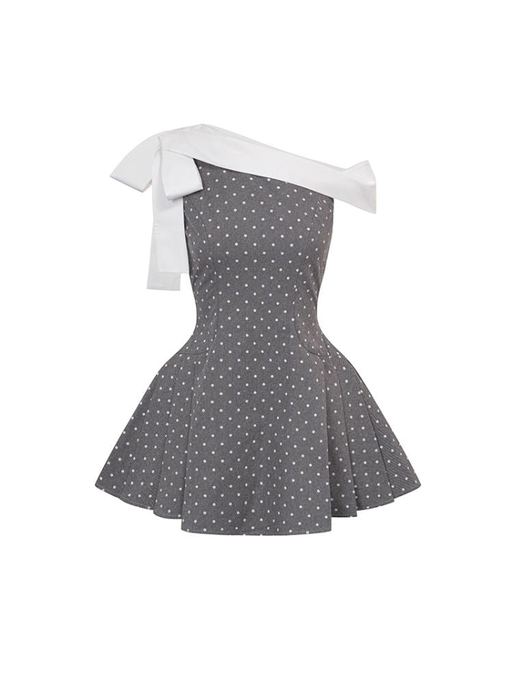 Polka Dot Slant Shoulder Niche Dress【s0000013249】