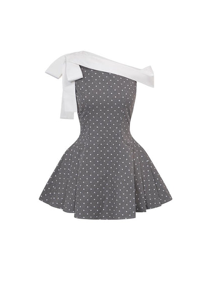 Polka Dot Slant Shoulder Niche Dress【s0000013249】