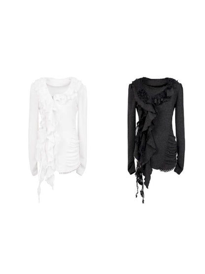 Ruffle Edge Vintage Knit Cardigan【s0000011271】