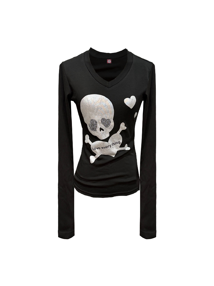 Silver Foil Positioning Rhinestone T-Shirt【s0000018316】