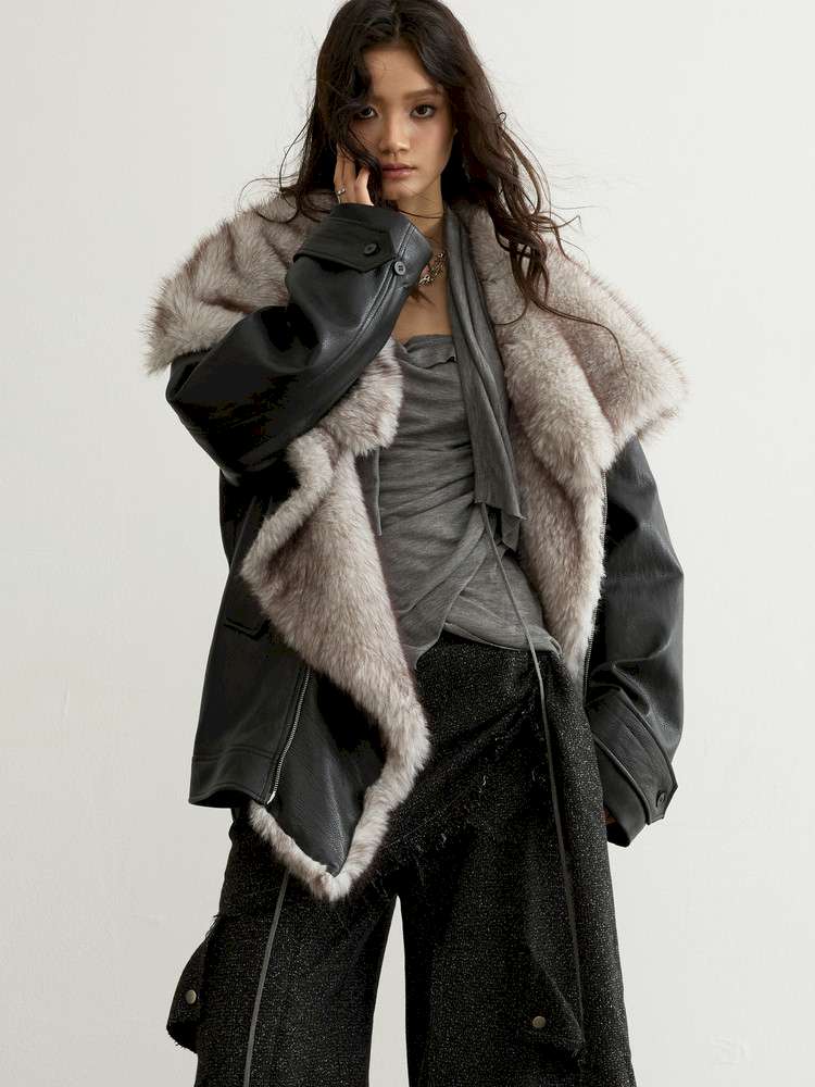Detachable Fur Collar PU Jacket【s0000015196】