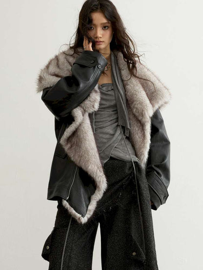 Detachable Fur Collar PU Jacket【s0000015196】