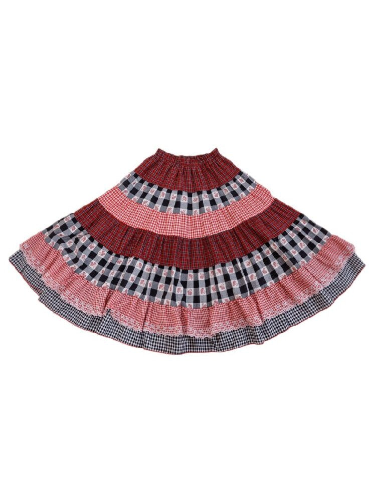Checkered Patchwork Lace Dress【s0000019285】