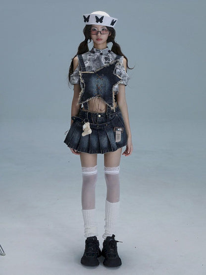 Washable gal niche denim bib culottes【s0000013490】