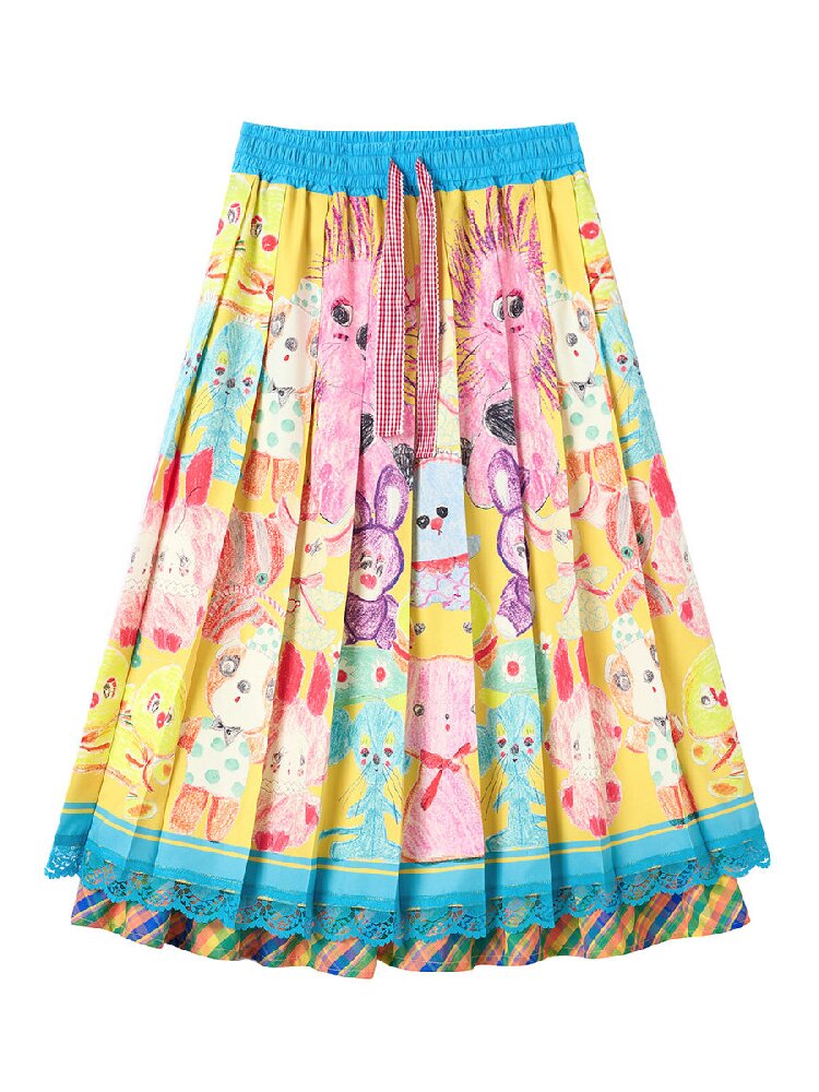 Graffiti Pleated Lace Slimming Skirt【s0000016194】