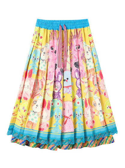 Graffiti Pleated Lace Slimming Skirt【s0000016194】