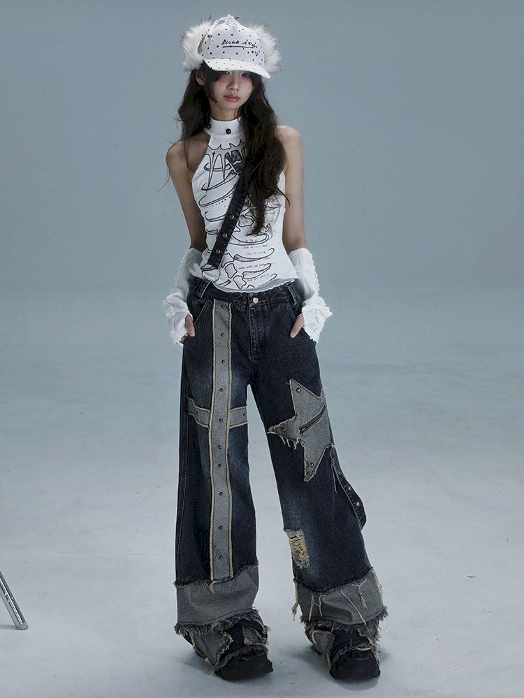 Raw edge studded casual denim pants【s0000013481】