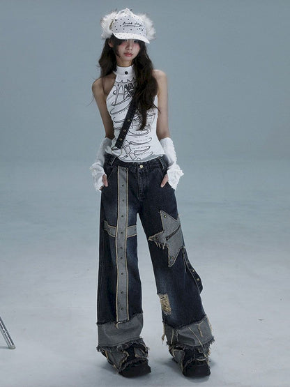 Raw edge studded casual denim pants【s0000013481】