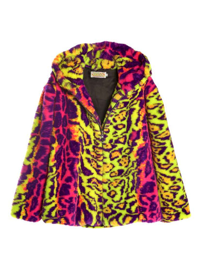 Fluorescent Neon Leopard Print Fur Hooded Jacket【s0000014912】