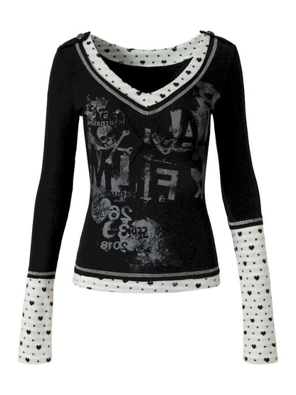 Retro Punk V-Neck Stretch T-Shirt【s0000014928】