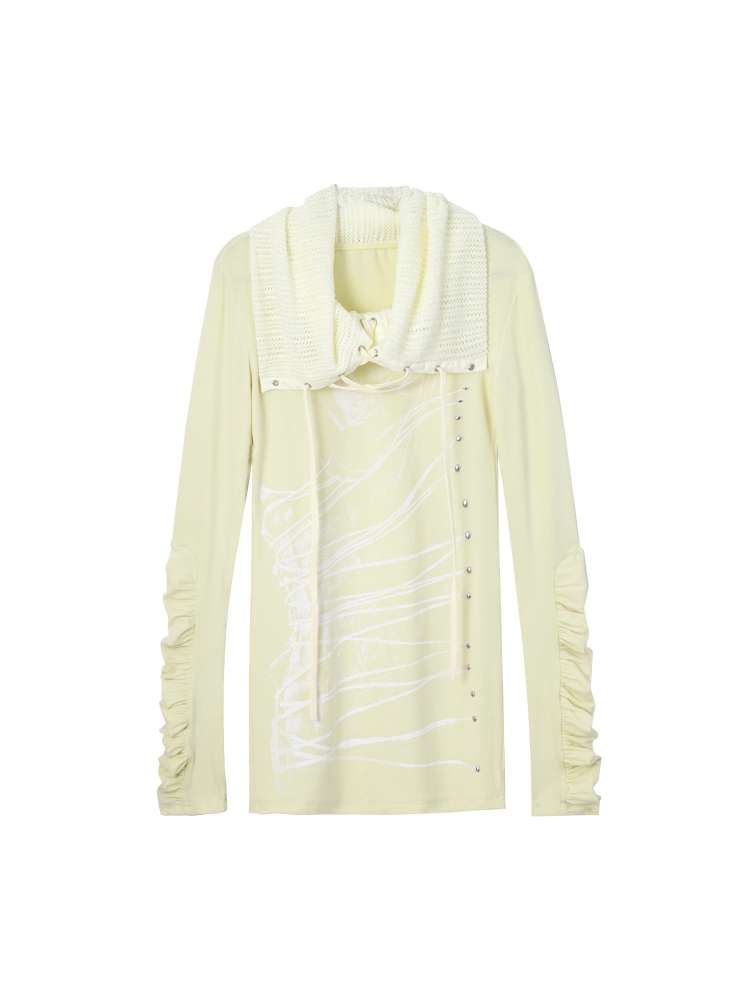 Original Shoulder Knit Stacked Collar Top【s0000014712】