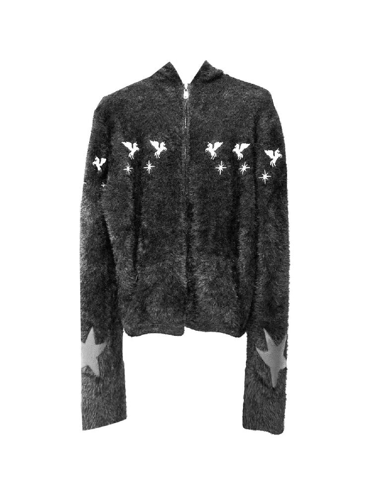 Pentagram Leather Mohair Hooded Jacket【s0000018202】
