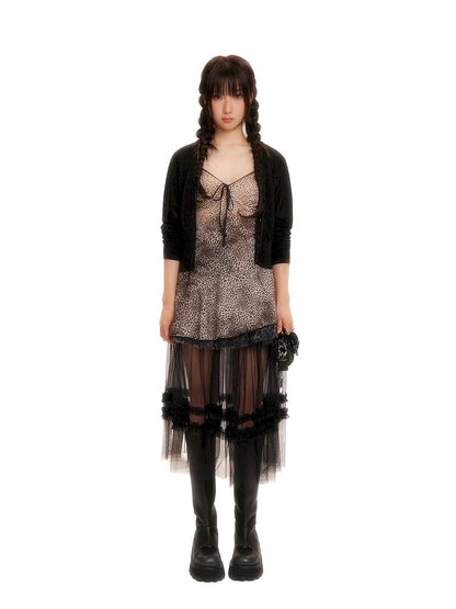 Leopard Mesh Spray Horsebit Halter Dress【s0000012499】