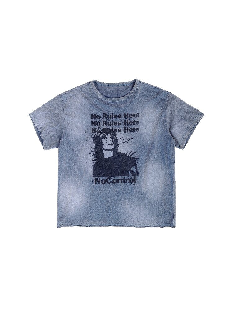 Vintage Print Distressed Washed T-Shirt【s0000017299】