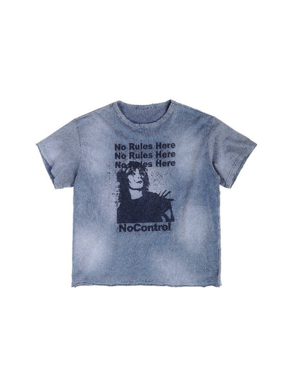 Vintage Print Distressed Washed T-Shirt【s0000017299】