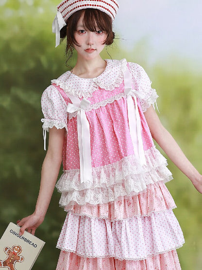 Pink Polka Dot Bow Inner Shirt【s0000016554】