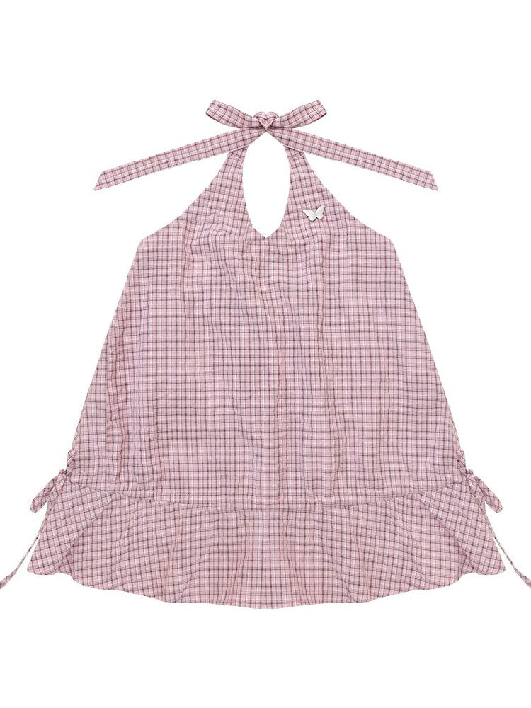 American Vintage Plaid Halter Top【s0000017749】