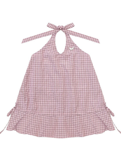 American Vintage Plaid Halter Top【s0000017749】