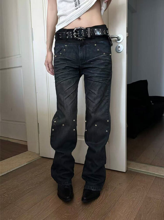 Pleated Patchwork Suede Flared Jeans【s0000019275】