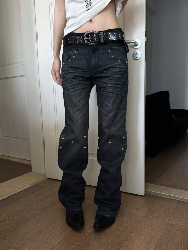 Pleated Patchwork Suede Flared Jeans【s0000019275】