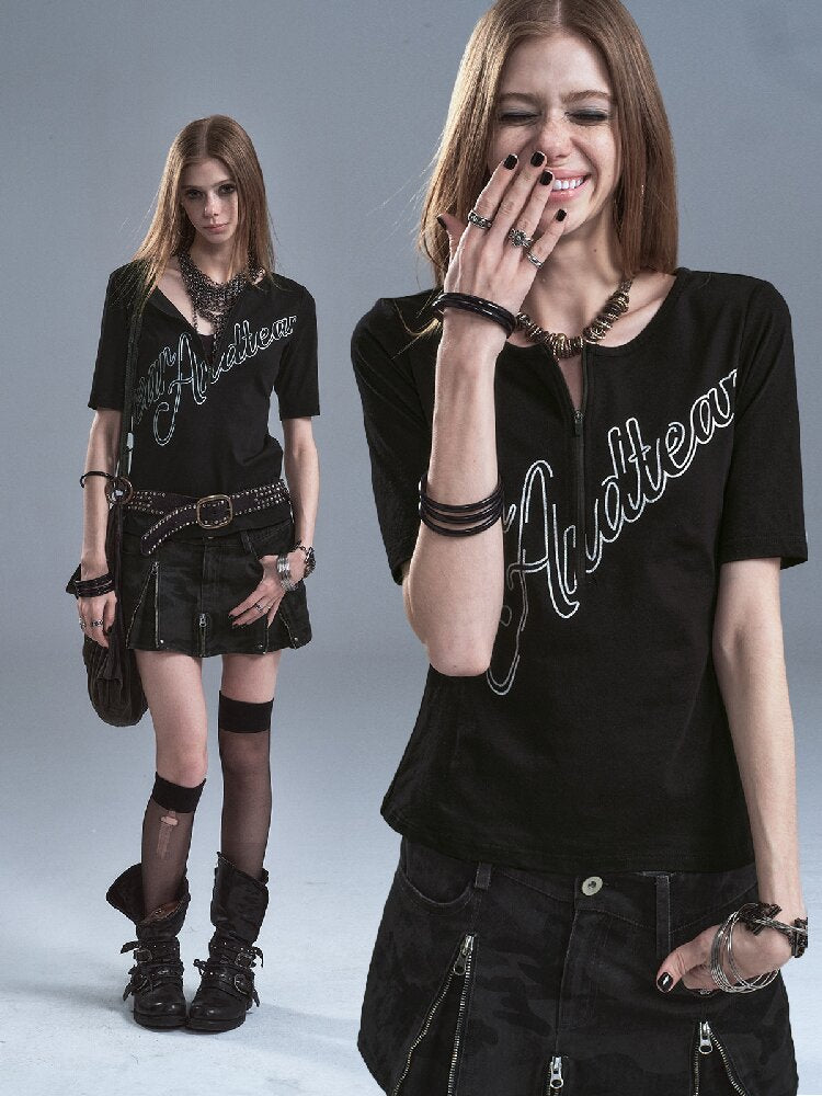 Silver Monogram Print Slim T-shirt【s0000016635】