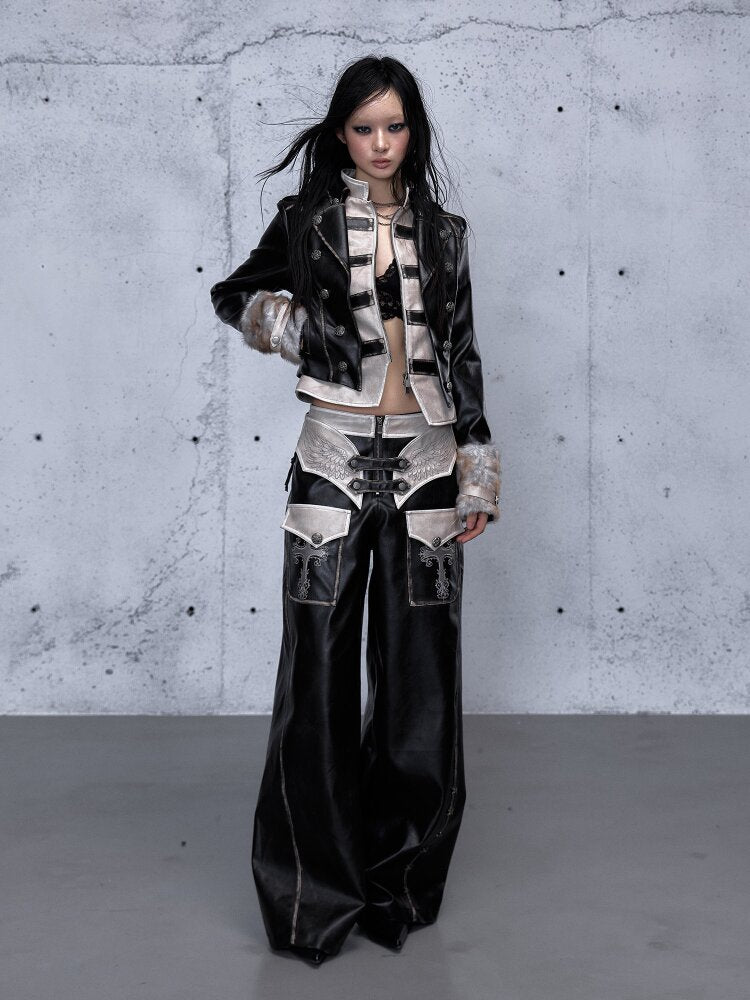 Fake Two Pieces Leather Trousers【s0000015542】