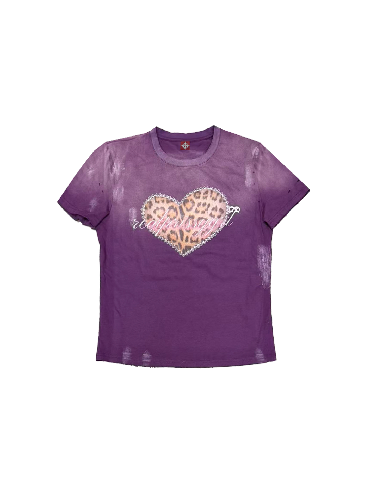 Leopard Heart Damaged Worn Tee【s0000018270】