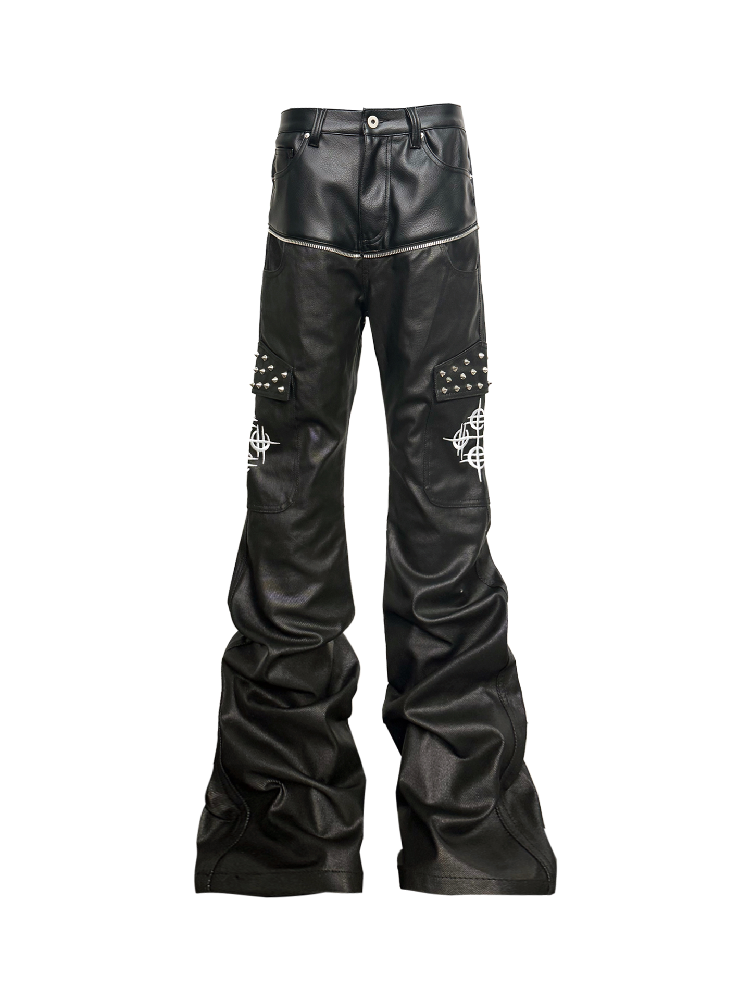 Waxed Leather Patchwork Jeans【s0000018347】