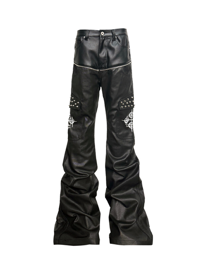 Waxed Leather Patchwork Jeans【s0000018347】