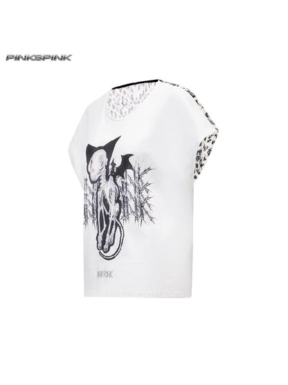 Cat Bone Print Patchwork Top【s0000017718】