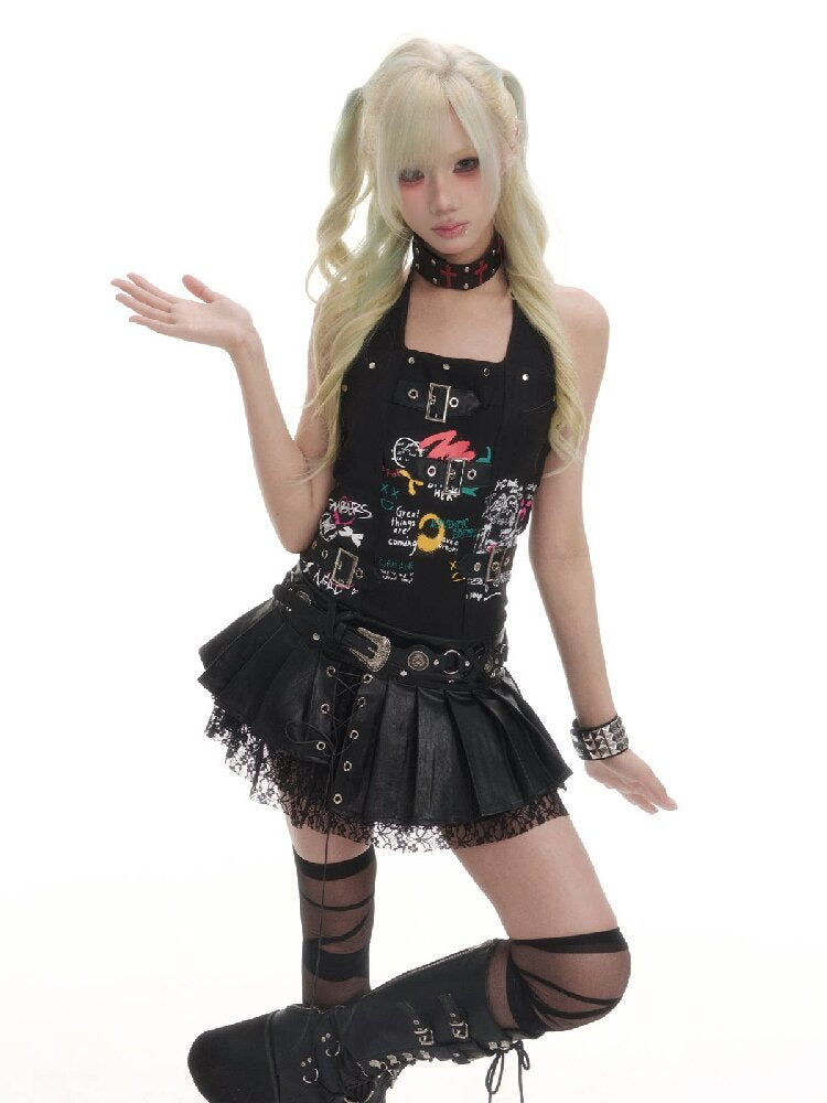 Punk Print Halterneck Dress【s0000016522】
