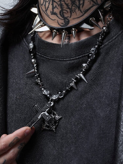 Black Magic Rivet Cross Heavy Necklace【s0000018971】