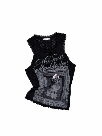 Vintage Dog Print Vest Midi Skirt【s0000016905】