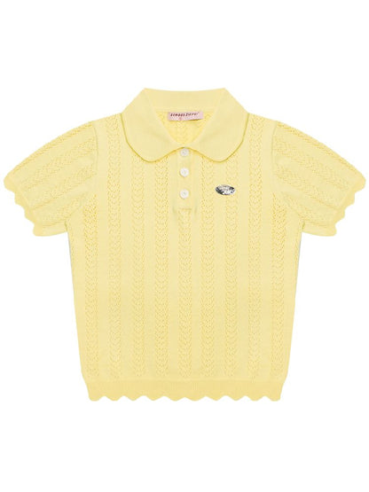 Doll Neck Knit Short Sleeve T-shirt【s0000012235】