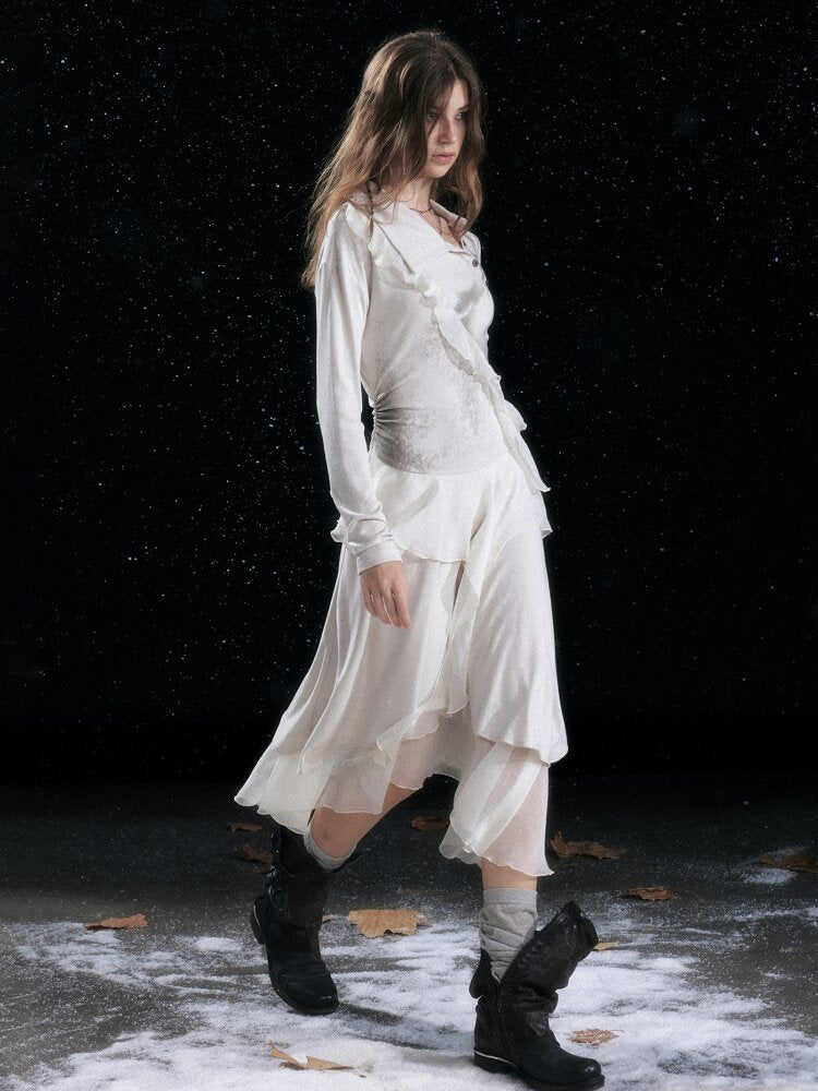 Smudged Print Ruffled Panel Dress【s0000015551】