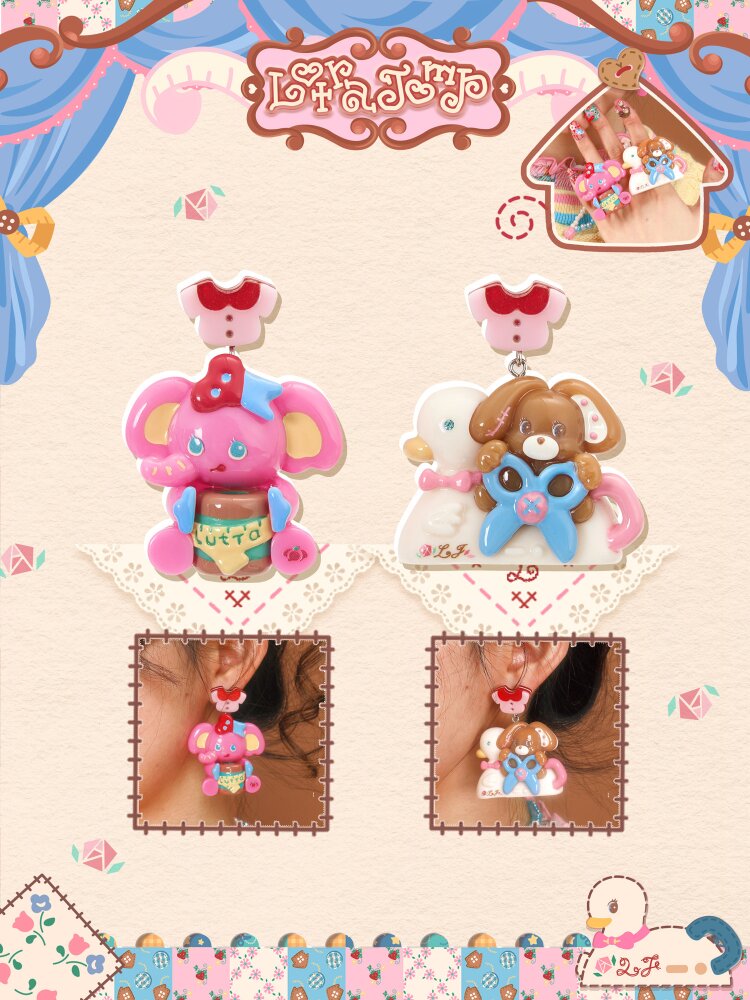 Swan Boat Rabbit Resin Earrings【s0000015593】