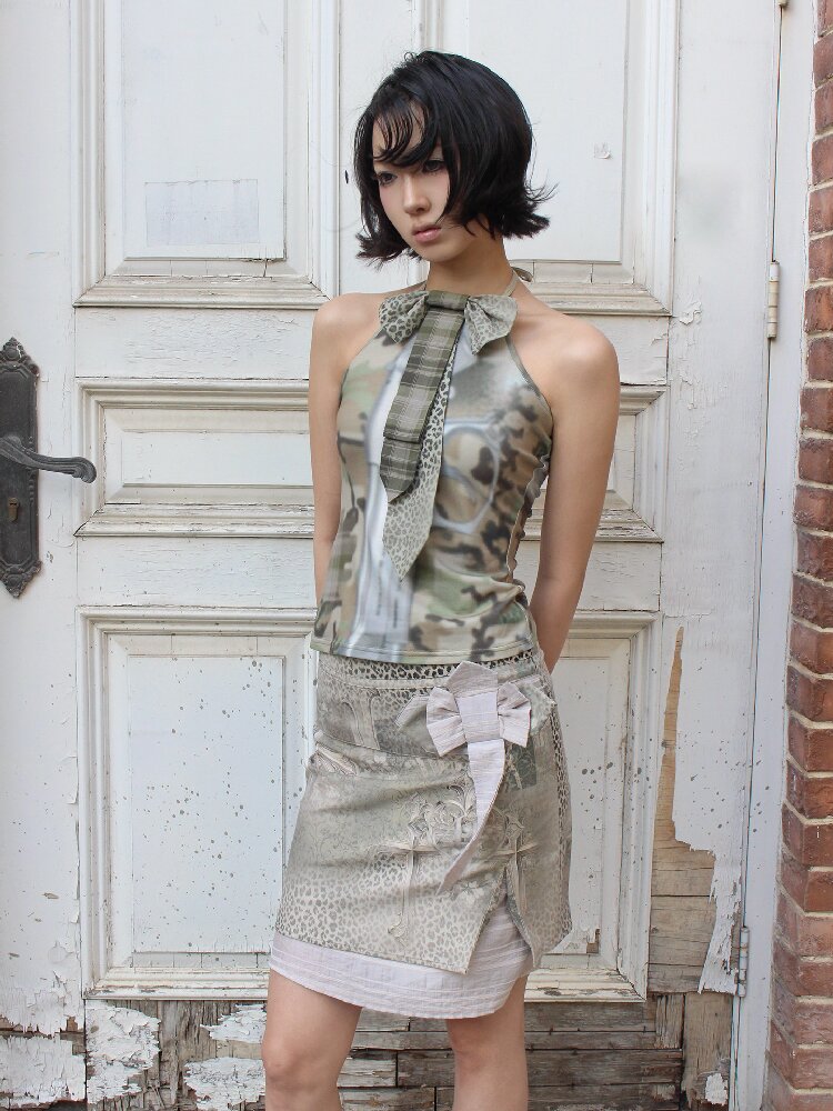 Cross Leopard Bow Midi Skirt【s0000018096】