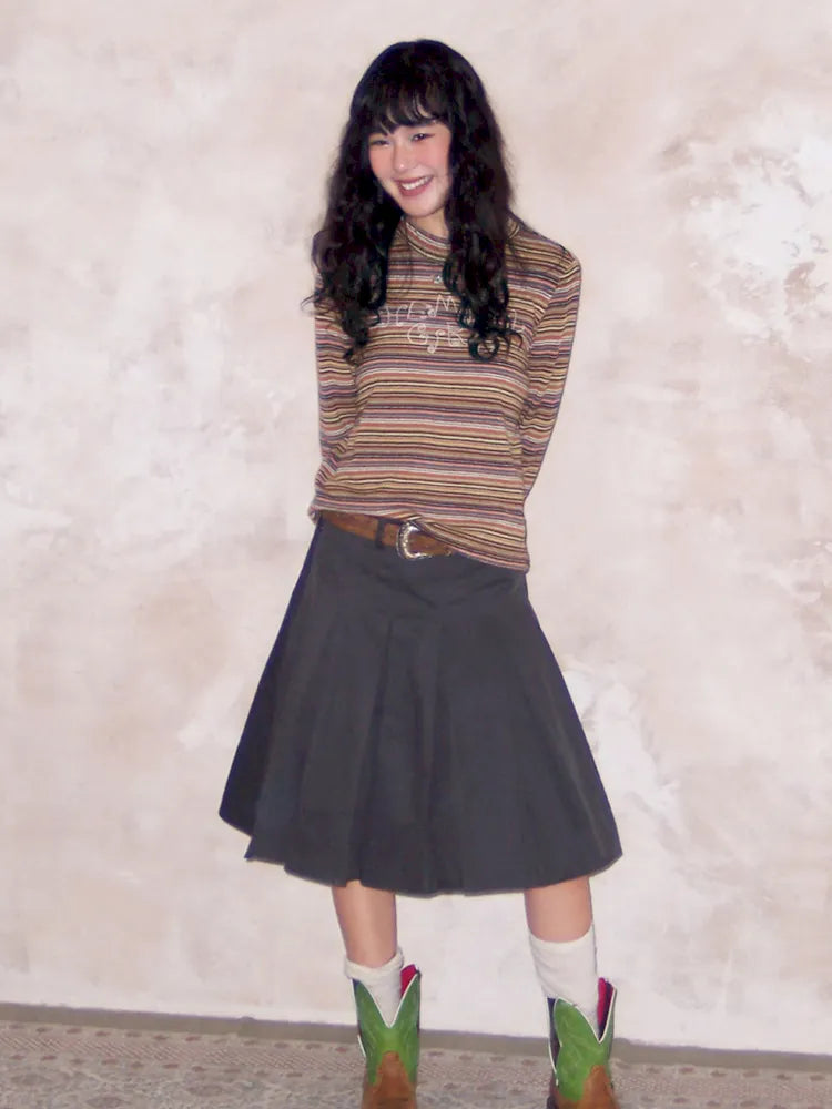 Retro Striped Embroidered Long-Sleeve T-Shirt【s0000013997】