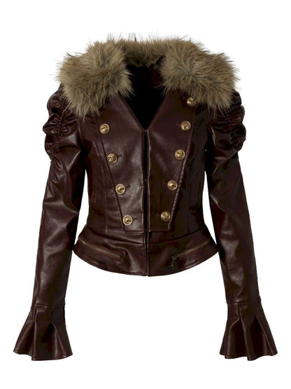 Court Punk Fur Waist Leather Coat【s0000014927】