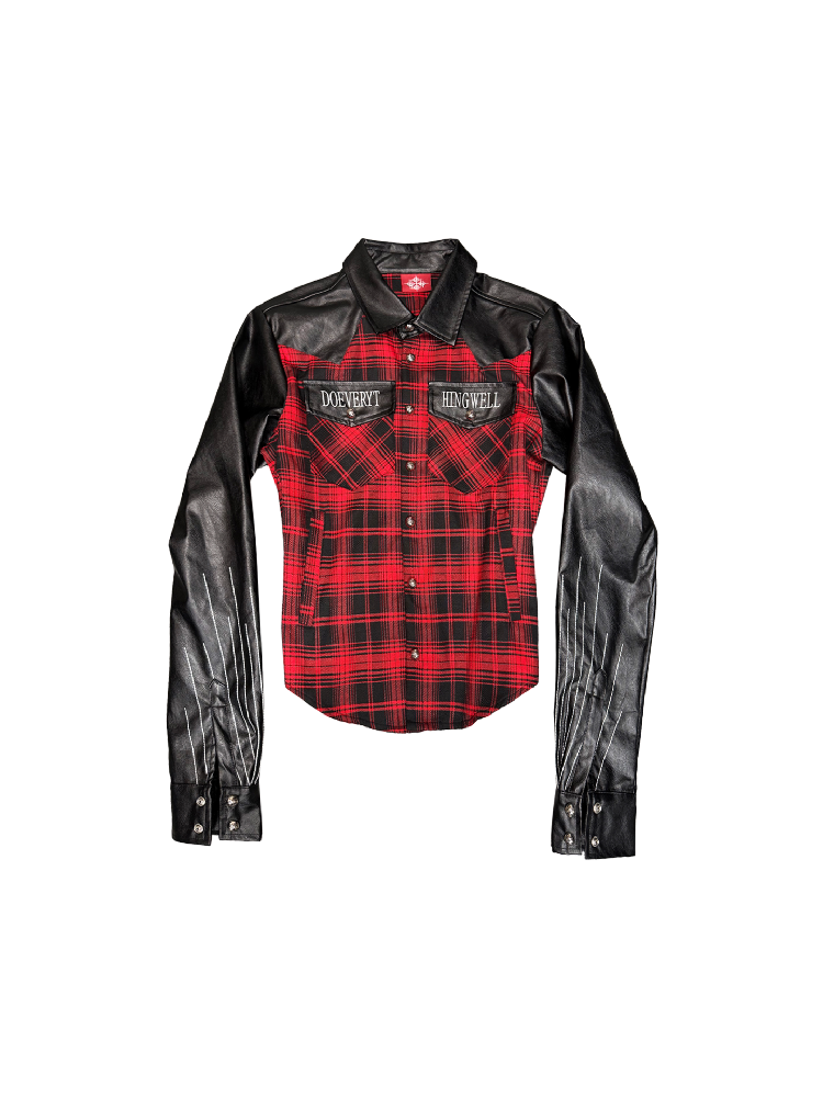 Embroidery Slogan Plaid Leather Jacket【s0000018353】