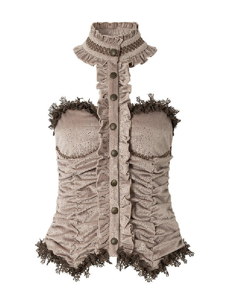 Baroque Lace Patchwork Halter Top【s0000017982】